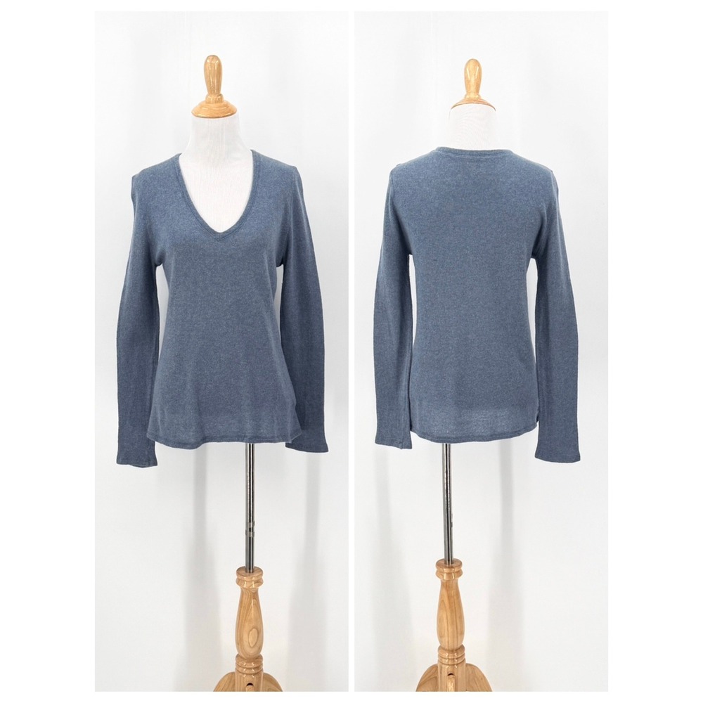MAJESTIC FILATURES 100% Cashmere Washable Sweater Medium Blue V Neck Long Sleeve